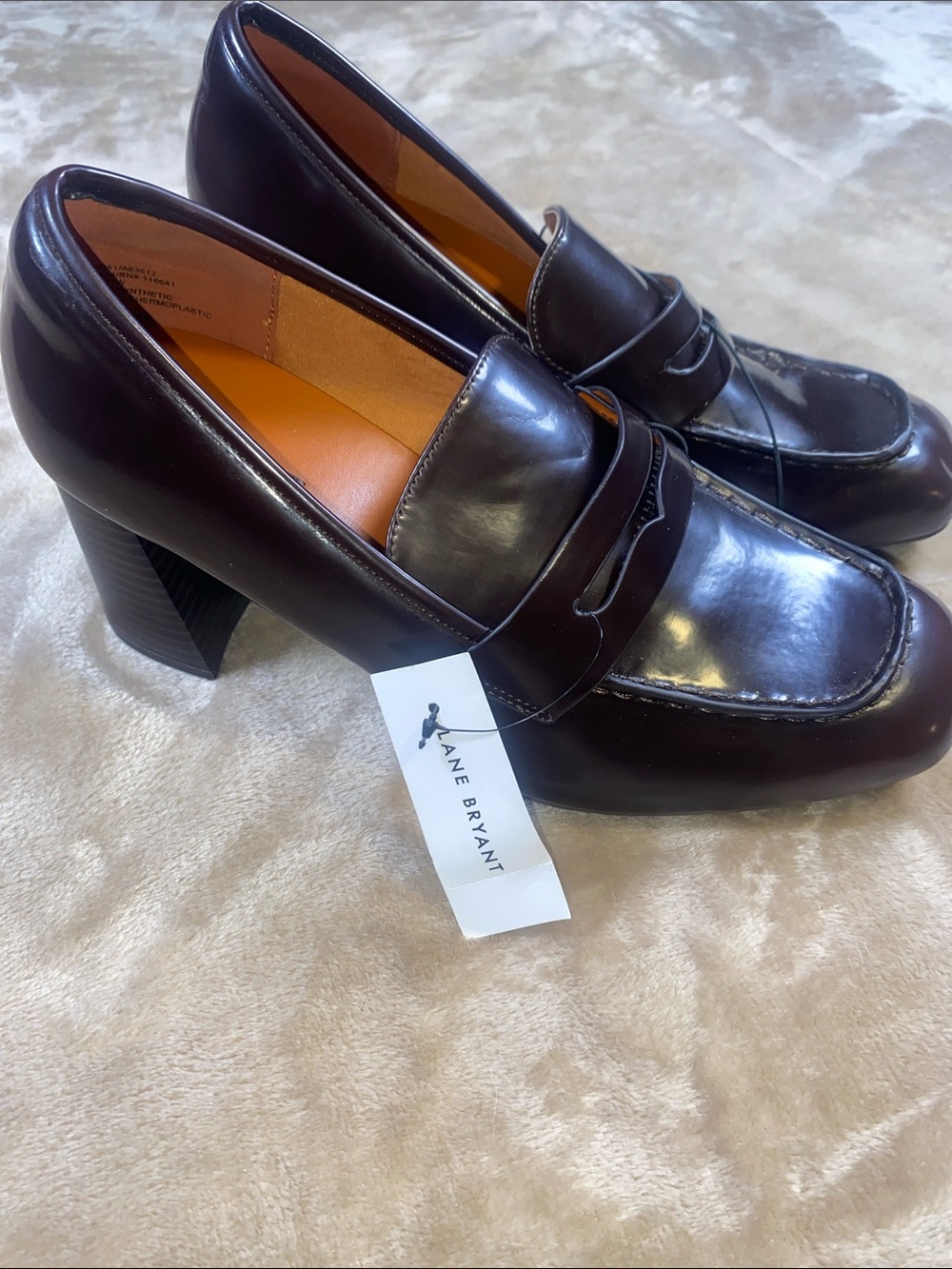 Lane Bryant Dark Brown Leather Penny Loafers with Block Heel